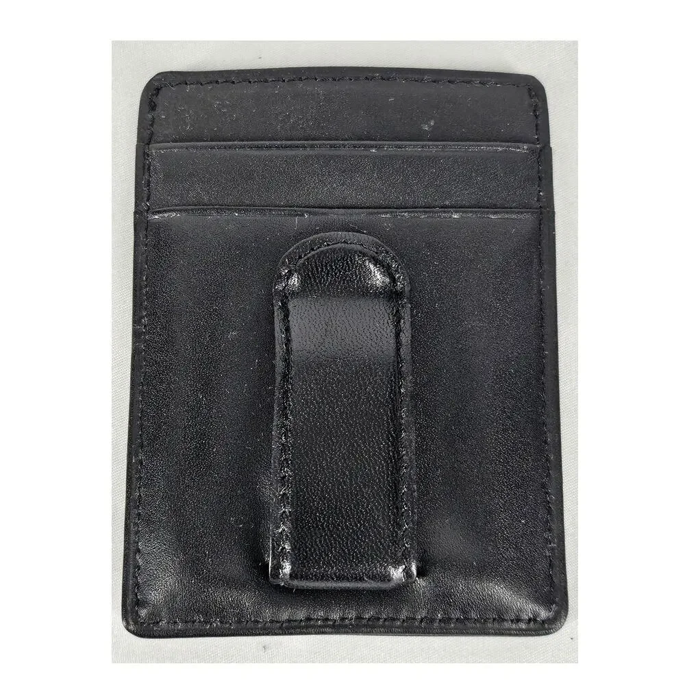 NAUTICA MEN'S BLACK LEATHER WALLET – 4 CARD HOLDER WITH MONEY CLIP & POCKET